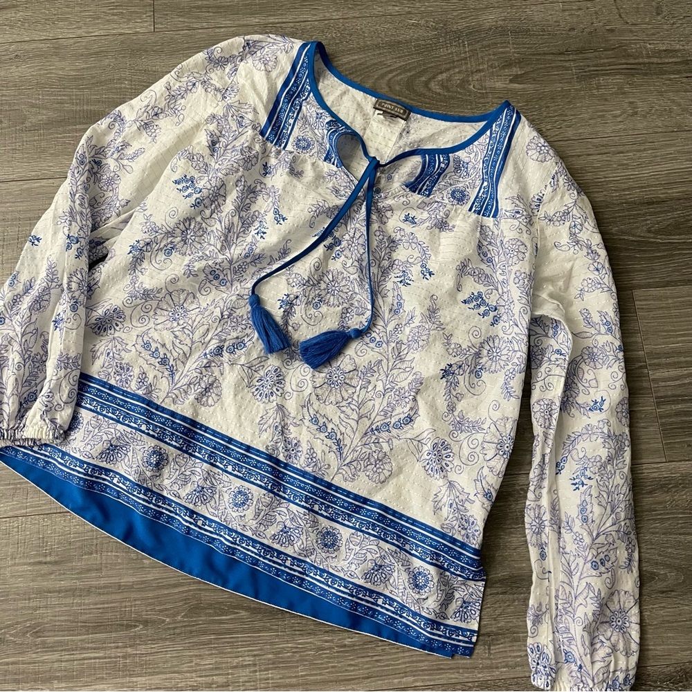 J Crew Point Sur Tassel Tunic in Sparkle Block Print Size Small